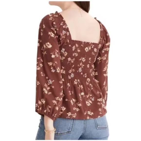 Madewell Lucie Smocked Square Neck Cotton Blouse Dark Merlot size 6 - Picture 2 of 11